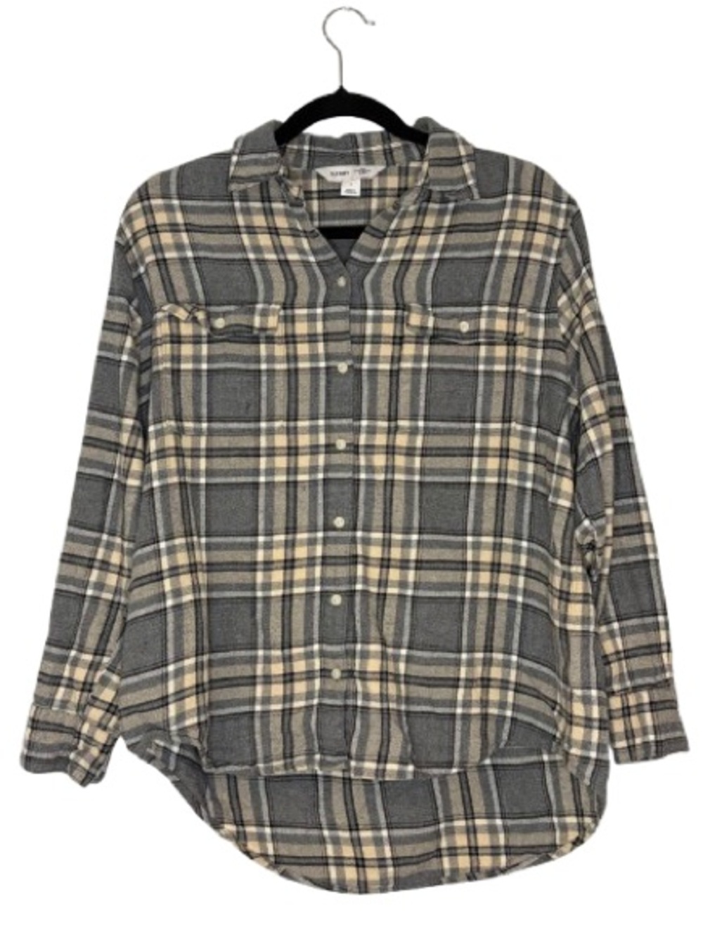 Old Navy Gray and Cream Plaid Flannel Shirt